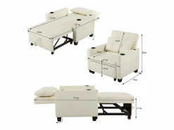 OKWISH Conjunto Sofá Y Sillón|Sillón de 1 plaza en cuero sintético con puerto USB y portavasos - Convertible en cama o chaise longue
