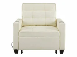 OKWISH Conjunto Sofá Y Sillón|Sillón de 1 plaza en cuero sintético con puerto USB y portavasos - Convertible en cama o chaise longue