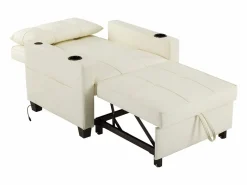 OKWISH Conjunto Sofá Y Sillón|Sillón de 1 plaza en cuero sintético con puerto USB y portavasos - Convertible en cama o chaise longue
