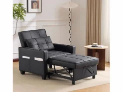 OKWISH Sillón de 1 plaza en cuero sintético con puerto USB y portavasos - Convertible en cama o chaise longue Negro Clearance