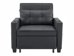OKWISH Sillón de 1 plaza en cuero sintético con puerto USB y portavasos - Convertible en cama o chaise longue Negro Clearance