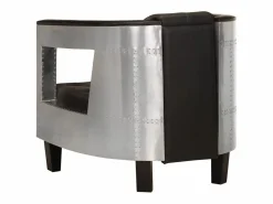 vidaxl Sillón de aviador de cuero auténtico Negro Best