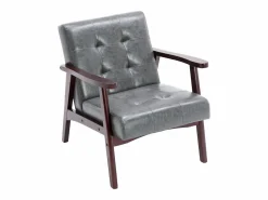 Sillón de cuero artificial tapizado estilo vintage - Sillón de madera natural para oficina o dormitorio, azul Gris Outlet