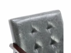 Sillón de cuero artificial tapizado estilo vintage - Sillón de madera natural para oficina o dormitorio, azul Gris Outlet