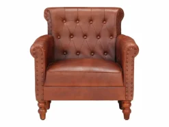 Sillón de cuero auténtico de cabra marrón oscuro^Clicnbuy