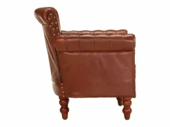 Sillón de cuero auténtico de cabra marrón oscuro^Clicnbuy