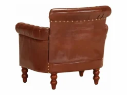 Sillón de cuero auténtico de cabra marrón oscuro^Clicnbuy