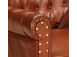 Sillón de cuero auténtico de cabra marrón oscuro^Clicnbuy