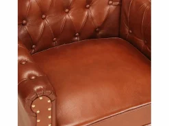 Sillón de cuero auténtico de cabra marrón oscuro^Clicnbuy