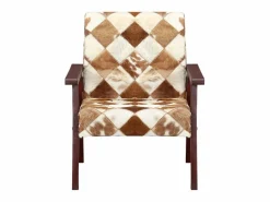Clicnbuy Sillón de cuero auténtico de cabra blanco y marrón Marru00f3n Sale