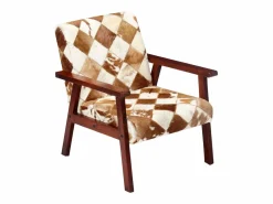 Clicnbuy Sillón de cuero auténtico de cabra blanco y marrón Marru00f3n Sale