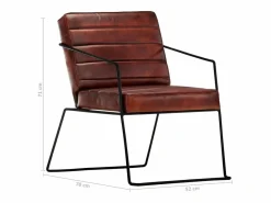 Sillón de cuero auténtico marrón oscuro^Clicnbuy Discount