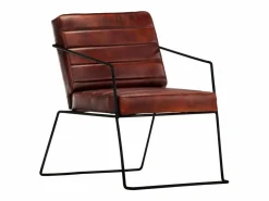 Sillón de cuero auténtico marrón oscuro^Clicnbuy Discount