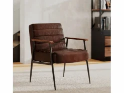 Rendez-Vous Déco Sillón de cuero de búfalo marrón y metal negro - Hugues Marru00f3n Clearance