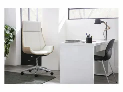 Miliboo Silla De Oficina|Sillón de escritorio moderno madera clara y blanca CURVED