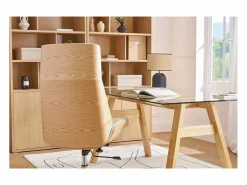 Miliboo Sillón de escritorio moderno tejido y madera clara CURVED Gris Sale