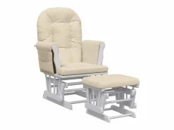 vidaxl Sillón de lactancia con taburete tela blanco Crema New