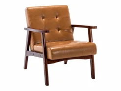 Sillón de Madera Maciza con Diseño Escandinavo Moderno - Cuero Natural Hipoalergénico Gris para Salón, Oficina o Dormitorio, Dimensiones 67x76x76 cm Marru00f3n Sale