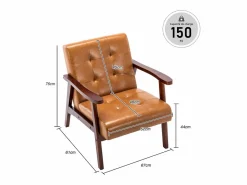 Sillón de Madera Maciza con Diseño Escandinavo Moderno - Cuero Natural Hipoalergénico Gris para Salón, Oficina o Dormitorio, Dimensiones 67x76x76 cm Marru00f3n Sale