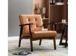 Sillón de Madera Maciza con Diseño Escandinavo Moderno - Cuero Natural Hipoalergénico Gris para Salón, Oficina o Dormitorio, Dimensiones 67x76x76 cm Marru00f3n Sale