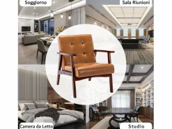 Sillón de Madera Maciza con Diseño Escandinavo Moderno - Cuero Natural Hipoalergénico Gris para Salón, Oficina o Dormitorio, Dimensiones 67x76x76 cm Marru00f3n Sale