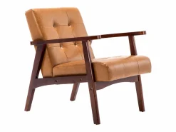 Sillón de Madera Maciza con Diseño Escandinavo Moderno - Cuero Natural Hipoalergénico Gris para Salón, Oficina o Dormitorio, Dimensiones 67x76x76 cm Marru00f3n Sale