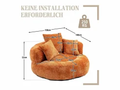 Sillón de marisco de marisco - tela de oranja de oranja - con 3 almohadas - carga máxima de 250 kg - 108x108x52cm^DripeX Hot