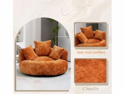Sillón de marisco de marisco - tela de oranja de oranja - con 3 almohadas - carga máxima de 250 kg - 108x108x52cm^DripeX Hot