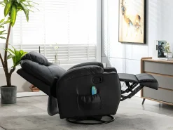 Vente-unique Sillón de masaje de piel sintética - - SILVANO - acupresión y vibraciones Negro New