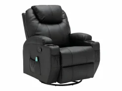 Vente-unique Sillón de masaje de piel sintética - - SILVANO - acupresión y vibraciones Negro New