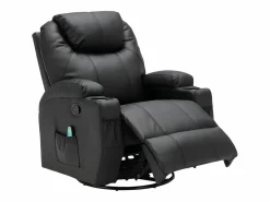Vente-unique Sillón de masaje de piel sintética - - SILVANO - acupresión y vibraciones Negro New