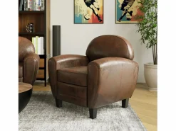 Sillón de microfibra marrón antiguo - Club^Rendez-Vous Déco Outlet
