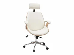 Miliboo Sillón de oficina de dirección de diseño , madera clara y acero cromado MUSK Blanco Discount
