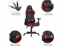 VS Venta-stock Sillón de Oficina Gaming , Piel sintética, inclinación y Altura Regulable Rojo