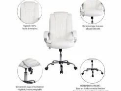 VS Venta-stock Sillón de Oficina Karen elevable y reclinable, Piel sintética, Color Blanco Hot