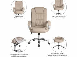 VS Venta-stock Sillón de Oficina Karen elevable y reclinable, Piel sintética, Color Taupe Topo Online
