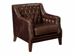 LINEA SOFA Sillón de piel envejecida COLBERT - Color marrón Marru00f3n chocolate Outlet