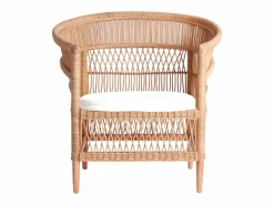 Les Tendances Sillón De Mimbre|Sillón de ratán claro y asiento de tela de algodón blanco Laniih