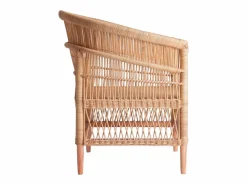 Les Tendances Sillón De Mimbre|Sillón de ratán claro y asiento de tela de algodón blanco Laniih