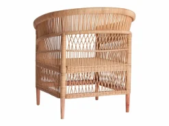 Les Tendances Sillón De Mimbre|Sillón de ratán claro y asiento de tela de algodón blanco Laniih
