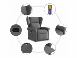 Sillón de relax | Sillón reclinable de masaje de tela gris oscuro SHL9390 Gris antracita