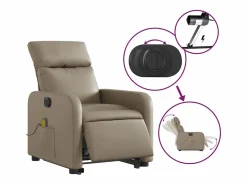 Sillón de relax | Sillón reclinable de masaje eléctrico cuero sintético capuchino SHL8939^ Hot