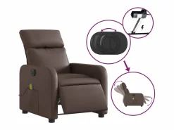 Sillón de salón | Silla | Sillón de masaje reclinable eléctrico cuero sintético marrón SHL8670^ Hot