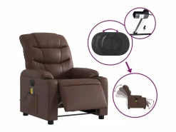 Sillón de salón | Silla | Sillón de masaje reclinable eléctrico cuero sintético marrón SHL5281 Marru00f3n Online