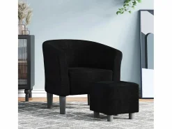 Sillón Estilo Cabriolet|Sillón de salón | Silla de relax con taburete tela negra SHL6234