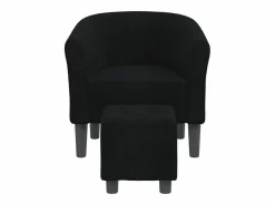 Sillón Estilo Cabriolet|Sillón de salón | Silla de relax con taburete tela negra SHL6234