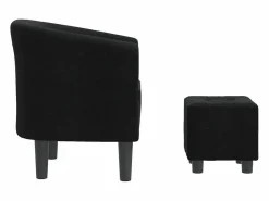 Sillón Estilo Cabriolet|Sillón de salón | Silla de relax con taburete tela negra SHL6234
