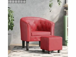 Sillón Estilo Cabriolet|Sillón de salón diseño de cubo con reposapiés cuero sintético tinto SHL3561