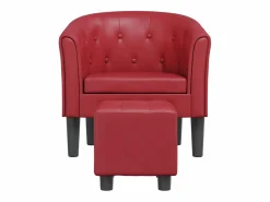 Sillón Estilo Cabriolet|Sillón de salón diseño de cubo con reposapiés cuero sintético tinto SHL3561