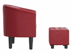 Sillón Estilo Cabriolet|Sillón de salón diseño de cubo con reposapiés cuero sintético tinto SHL3561